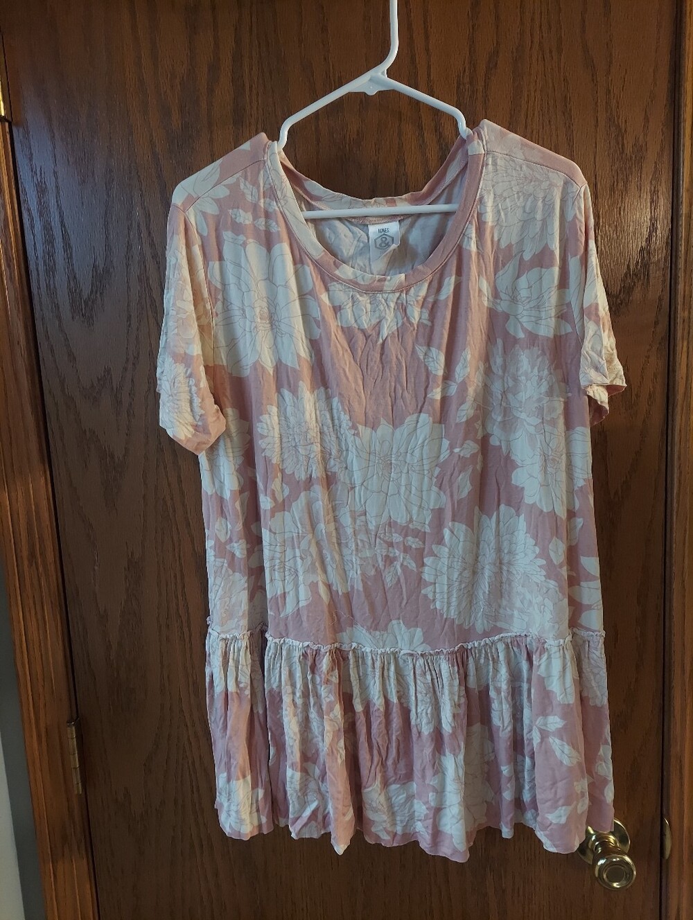 Agnes & Dora Floral Peplum Ruffle Hem Tunic Top Pink White 2XL